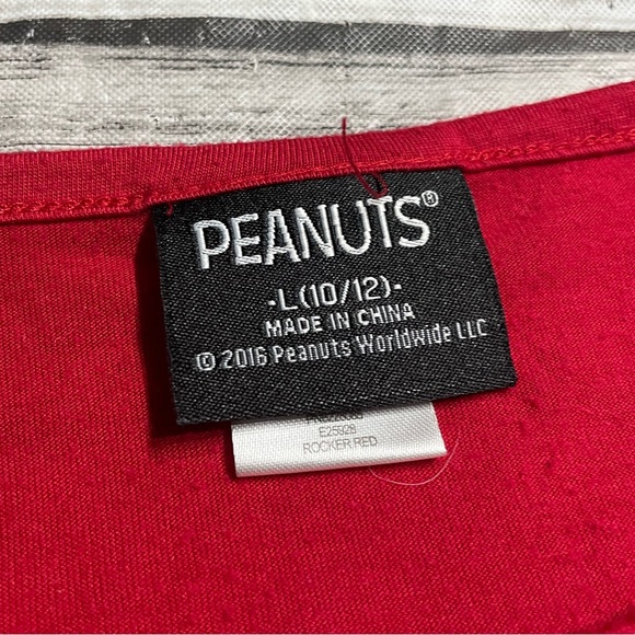 Youth Large 10/12 Peanuts Snoopy & Woodstock Christmas Long Sleeve Shirt Red GUC - Picture 5 of 5